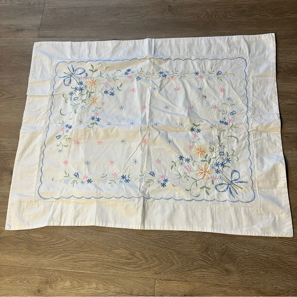 Vintage Embroidered White Cotton Large Pillowcase